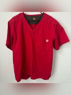 Carhartt Men’s Bright Red V-Neck Short Sleeve Scrub Top, Size XL